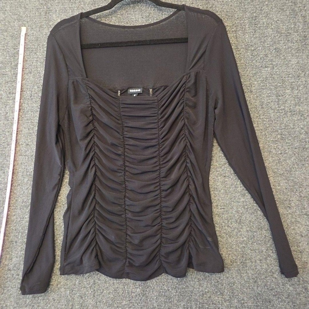 Torrid Blouse L 0 Black Square Neck Ruched Long Sleeve Stretch Top Whimsygoth